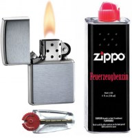 Original Zippo (inkl. Benzin und Ersatz Zündsteine)
